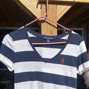 Ralph Lauren Blue and White Striped Tee